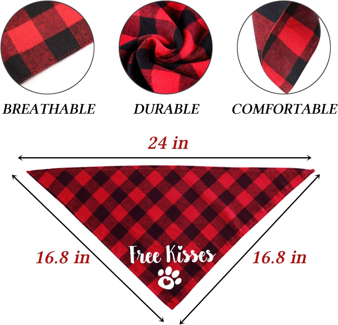 STMK 2 Pack Valentine'S Day Plaid Dog Bandana, Free Kisses Plaid Dog Puppy Bandana Triangle Scarf for Dog Puppy Valentine'S Day Wedding Holiday Party Supplies Animals & Pet Supplies > Pet Supplies > Dog Supplies > Dog Apparel STMK   