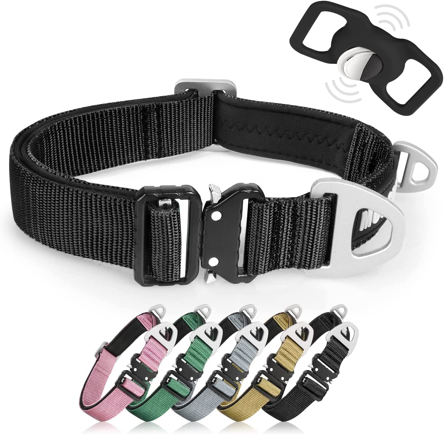 MOOGROU Dog Collar with Airtag Holder,Quick-Release Metal Buckle Heavy Duty Pet Collar for Small Medium Large Dogs,Premium Adjustable Nylon Airtag Dog Collar with Soft Neoprene Padded Comfy 1"1.2"1.5"