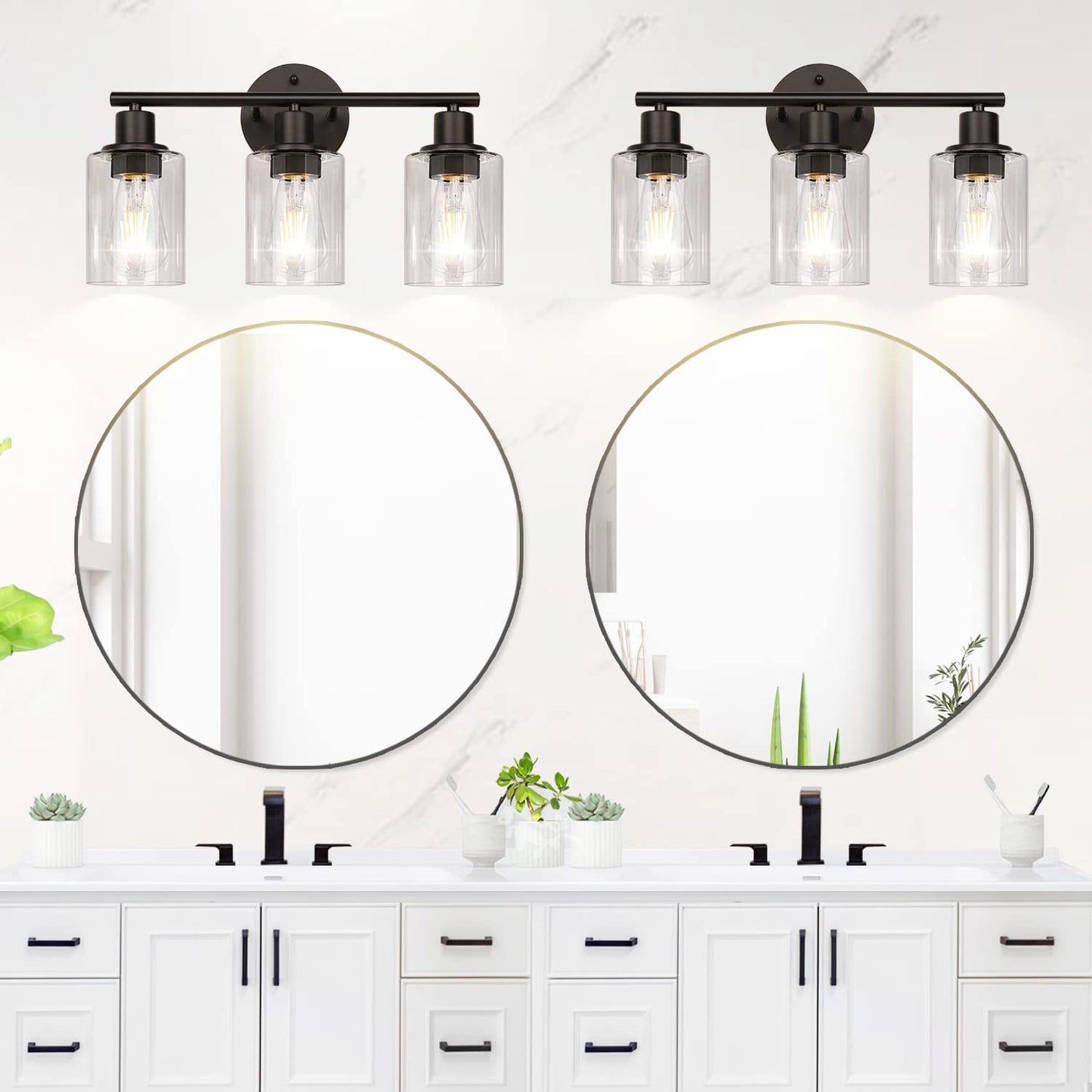 3-Light Bathroom Light Fixtures, Black Bathroom Wall Lights, Modern Bathroom Vanity Light with Clear Glass Shade, Bathroom Wall Lamp for Mirror Kitchen Bedroom Living Room Hallway Cabinet Porch Animals & Pet Supplies > Pet Supplies > Dog Supplies > Dog Apparel Zarbitta   