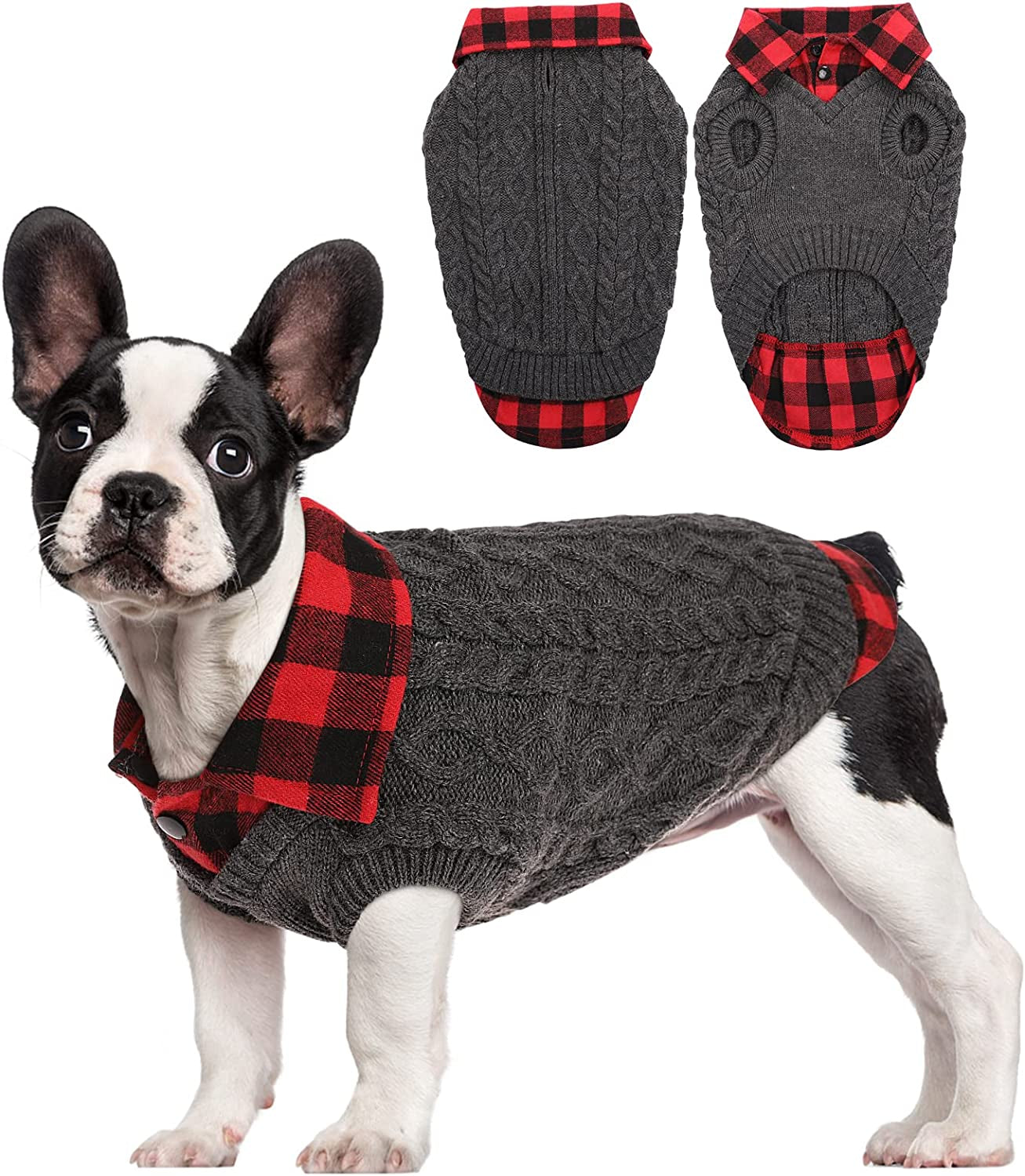 Kuoser Dog Sweater, Plaid Patchwork Dog Knitwear Vest for Fall Winter, Pullover Cozy Dog Clothes Pet Cold Weather Coat Warm Apparel for Small Medium Dogs Cats Xs-Xl(Black, S) Animals & Pet Supplies > Pet Supplies > Dog Supplies > Dog Apparel Kuoser Black Small (pack of 1) 