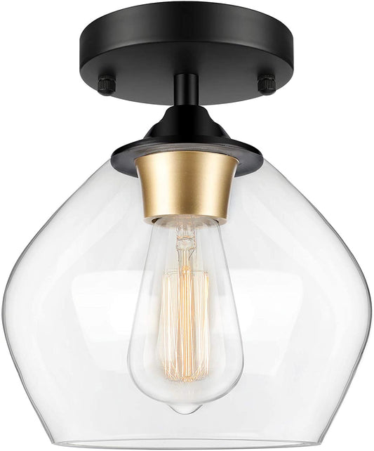 Modern Semi Flush Mount Ceiling Light with Clear Glass Shade, Industrial Close to Ceiling Light, Black Hanging Ceiling Light Fixture for Hallway, Bedroom, Dining Room, Entryway, Foyer Animals & Pet Supplies > Pet Supplies > Dog Supplies > Dog Apparel BesLowe   