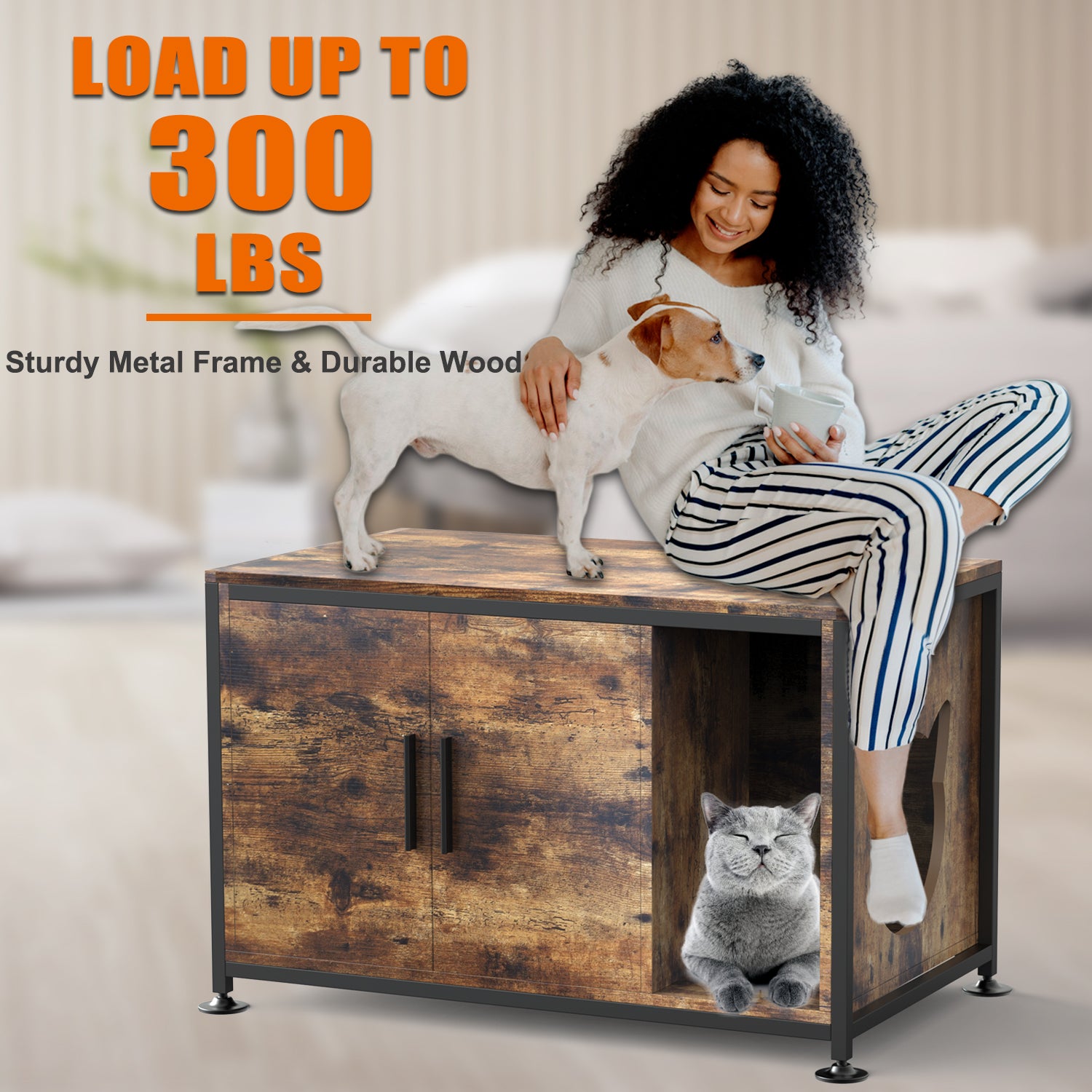 Natureasy Cat Litter Box Furniture Hidden Litterbox Enclosure Top Opening Cat Washroom Storage Bench Sturdy Large Enclosed Decorative Litter Tray Cabinet Side Table Cat House with Door & Entryway