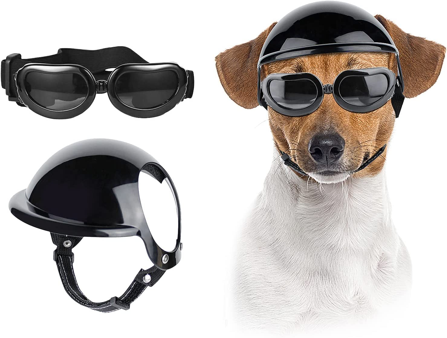 NAMSAN Small Dog Sunglasses UV Protection Adjustable Doggy Goggles Easy Wear Windproof Motorcycle Puppy Glasses (Bright Blue) Animals & Pet Supplies > Pet Supplies > Dog Supplies > Dog Apparel Namsan Goggles with Helmet  