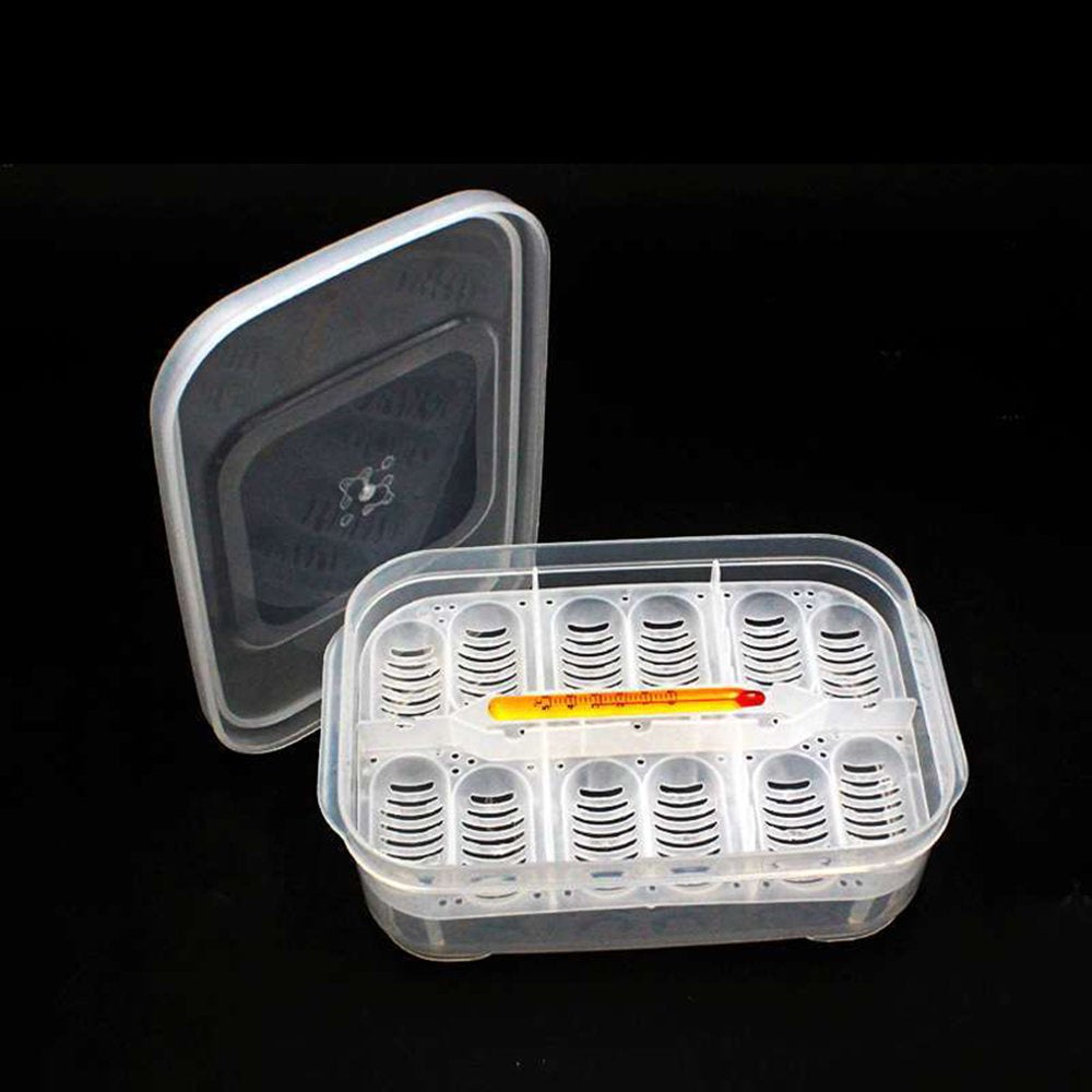 Reptile Dedicated Incubator 12 Grids Egg Hatcher Box with Thermometer Transparent Amphibians Hatching Tray Animals & Pet Supplies > Pet Supplies > Reptile & Amphibian Supplies > Reptile & Amphibian Substrates MODERN HOMEZIE   