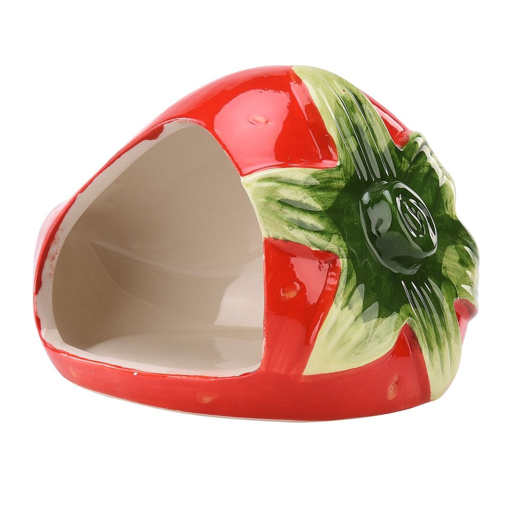 Doolland Ceramic Cartoon Strawberry Shape Hamster House Home Summer Cool Small Animal Pet Nesting Habitat Cage Accessories Animals & Pet Supplies > Pet Supplies > Small Animal Supplies > Small Animal Habitats & Cages Doolland   