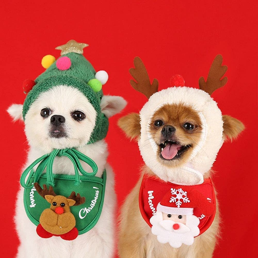 Dog Cat Pet Christmas Hat Saliva Towel Bib,Dog Cat Pet Santa Hats for Cat Puppy Dog,Small Animal Christmas Costume Hat(Green Bids) Animals & Pet Supplies > Pet Supplies > Dog Supplies > Dog Apparel SPDD   
