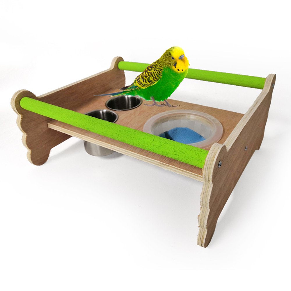 BYDOT Parrot Training Stand Bird Perch Playstand Cockatiel Playground Wood Gym Toys Feeding Cups Exercise and Play for Birds Animals & Pet Supplies > Pet Supplies > Bird Supplies > Bird Gyms & Playstands BYDOT   