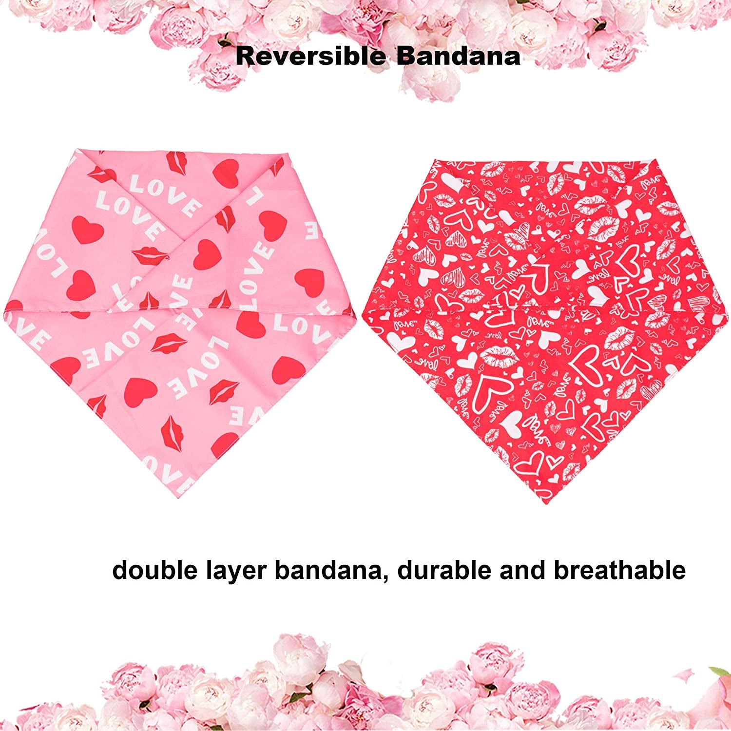 Adoggygo Valentine'S Day Dog Bandana, Multiple Sizes Offered, Reversible Triangle Dog Scarf Pet Bandana for Medium Large Dogs (Large, Valentine'S Day) Animals & Pet Supplies > Pet Supplies > Dog Supplies > Dog Apparel ADOGGYGO   