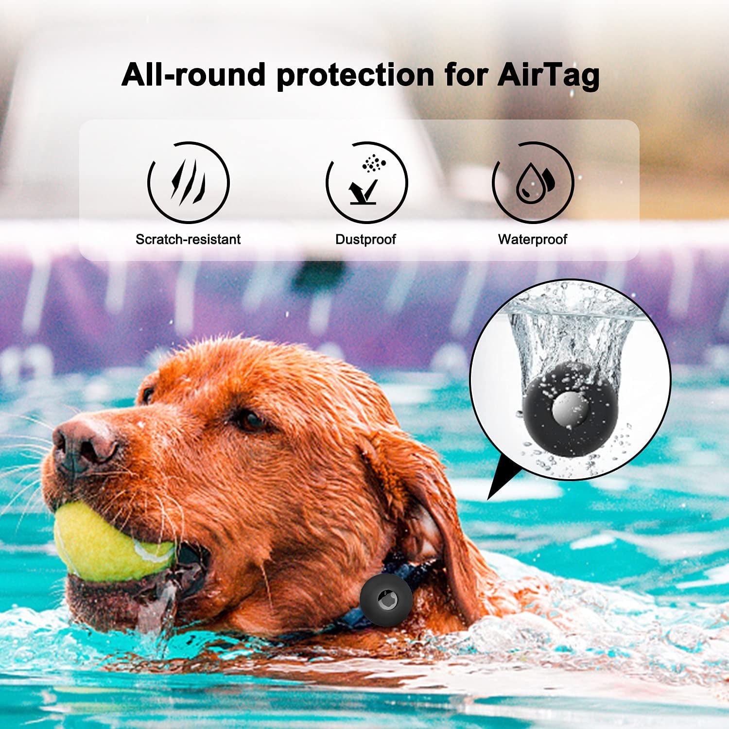 Airtag Dog Collar Holder, Tecogue Silicone Anti-Lost Air Tag Protective Case, GPS Tracker Case Compatible with Apple Airtag, for Cat Dog Collars Loop Backpack Bag Accessories