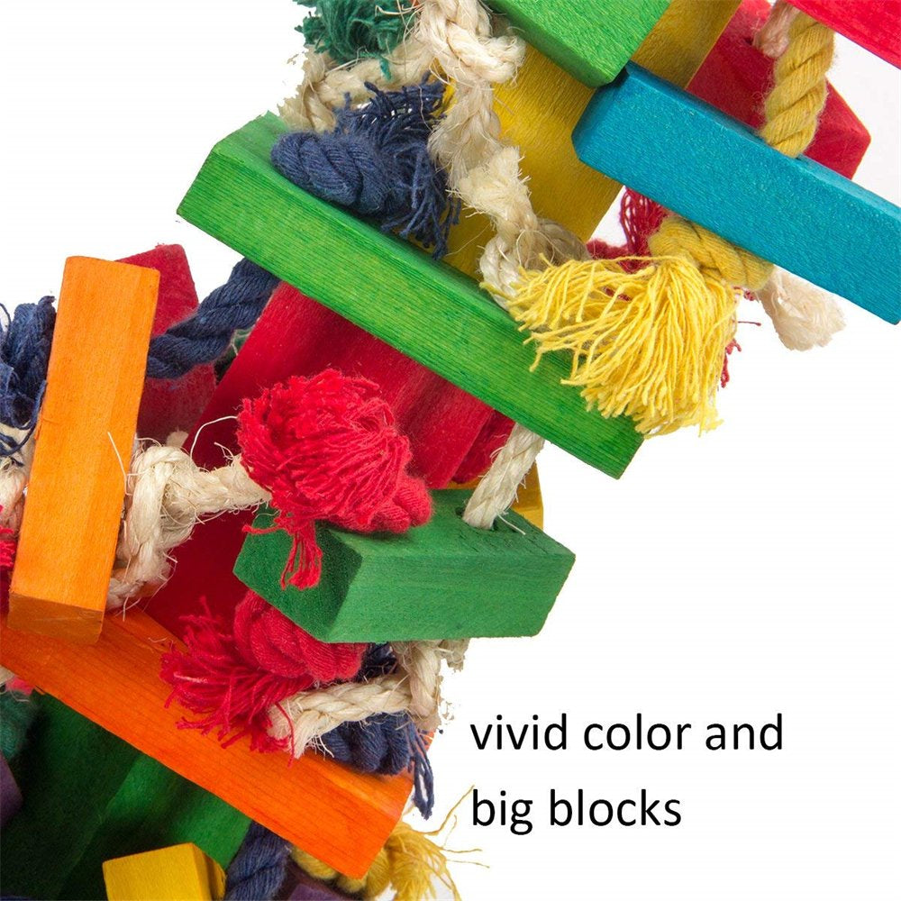 Extra Large Bird Parrot Toys - Multicolored Wooden Blocks Tearing Toys for Birds Suggested for Cockatoos African Grey Macaws, and a Variety of Parrots