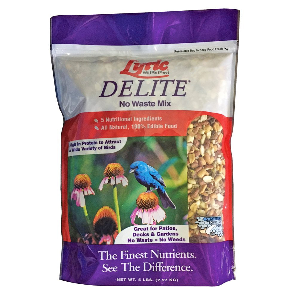 Lyric Delite Wild Bird Seed, No Waste Bird Food Mix with Shell-Free Nuts and Seeds, 5 Lb. Bag Animals & Pet Supplies > Pet Supplies > Bird Supplies > Bird Food Lebanon Seaboard Corporation   