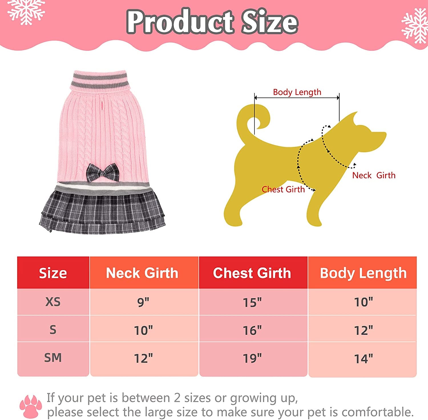 PAWCHIE Dog Sweater Dress Dress with Bowtie - Dog Turtleneck Pullover Knitwear for Small Dogs Girls Cold Weather Sweater with Leash Hole, Suitable for Small Medium Dogs Puppies Animals & Pet Supplies > Pet Supplies > Dog Supplies > Dog Apparel PAWCHIE   