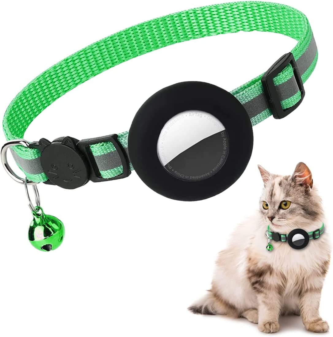 Smpili Airtag Cat Collar, Reflective Kitten Collar Breakaway with Airtag Holder, 0.4 Inches in Width Electronics > GPS Accessories > GPS Cases Smpili Green  