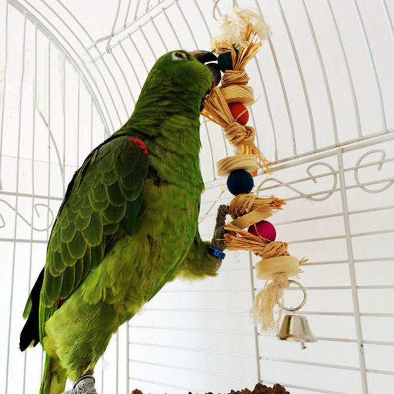 Bird Toy Parakeet Natural Wood&Straw Chewing Toy Parrot Bird Cage Swing Bites Ball Playing Pet Birds Supplies Animals & Pet Supplies > Pet Supplies > Bird Supplies > Bird Toys Ardorlove   