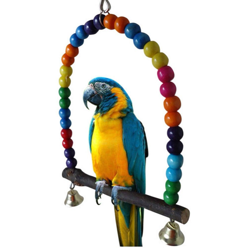 Bird Toy - Multi-Color Wooden Cage Hanging Swings Budgie Toys for Parakeet Parrot Parakeet Cockatiel Lovebird