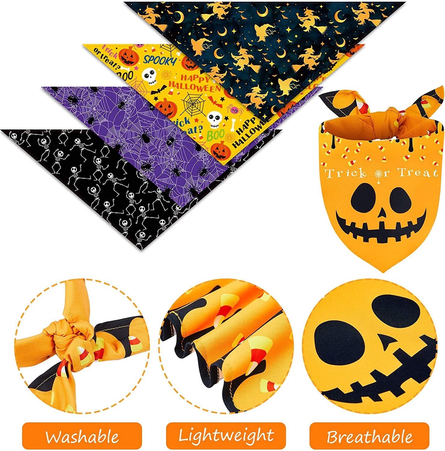 8 Pieces Halloween Dog Bandanas Pumpkin Bat Pet Scarf Dog Triangle Dog Scarf Adjustable Dog Bib Dog Scarf for Halloween Holiday Costume (Spider Style) Animals & Pet Supplies > Pet Supplies > Dog Supplies > Dog Apparel Weewooday   