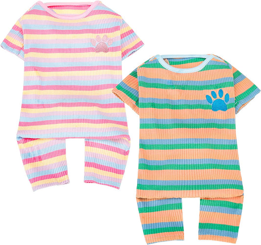 PUPTECK Classic Striped Dog Pajama - Soft Warm Puppy Coat for All Season Indoor and Outdoor, Colorful Pet Clothes for Small Medium Large Doggies, Sweater (Medium(2 Pack), Green&Pink) Animals & Pet Supplies > Pet Supplies > Dog Supplies > Dog Apparel PUPTECK Green&Pink Medium(2 Pack) 