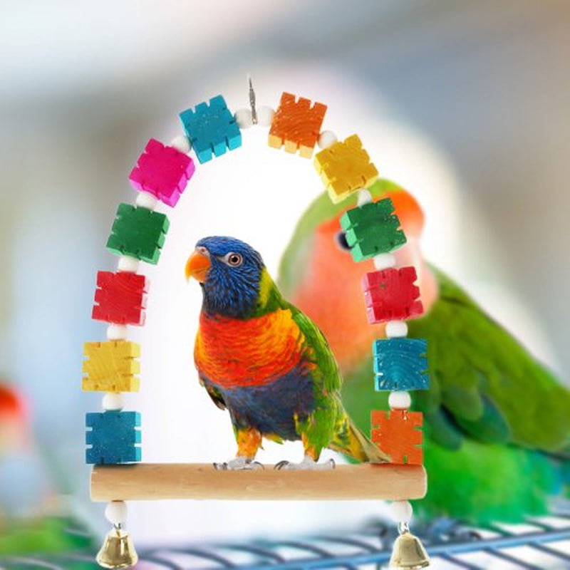 Cheers.Us Bird Toys Parrot Toys,Parrot Swing Toys,Parrots, Parrot Perch Hanging Swing,Love Birds,Colorful Blocks Natural Wood Cage Accessories,Finches Parakeet Toys Bird Cage Accessories