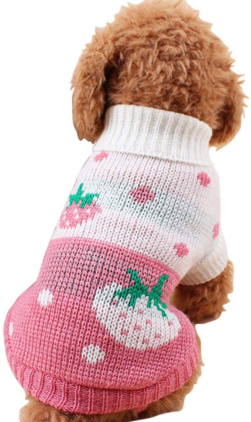 CHBORCHICEN Pet Dog Sweaters Classic Knitwear Turtleneck Winter Warm Puppy Clothing Cute Strawberry and Heart Doggie Sweater (Pink, Small) Animals & Pet Supplies > Pet Supplies > Dog Supplies > Dog Apparel CHBORCHICEN Pink X-Small 