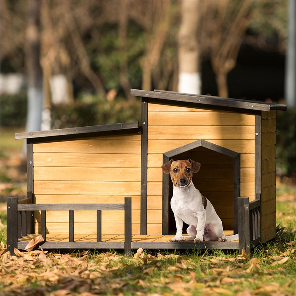 Pefilos 47.2" Large Wooden Dog House for Outdoor & Indoor Dog Crate, Rabbit Hutch Cabin Style, with Porch Pet Cages for Cats Guinea Pig Hutch, 1 Doors Animals & Pet Supplies > Pet Supplies > Dog Supplies > Dog Houses Pefilos 1 Doors Beige  