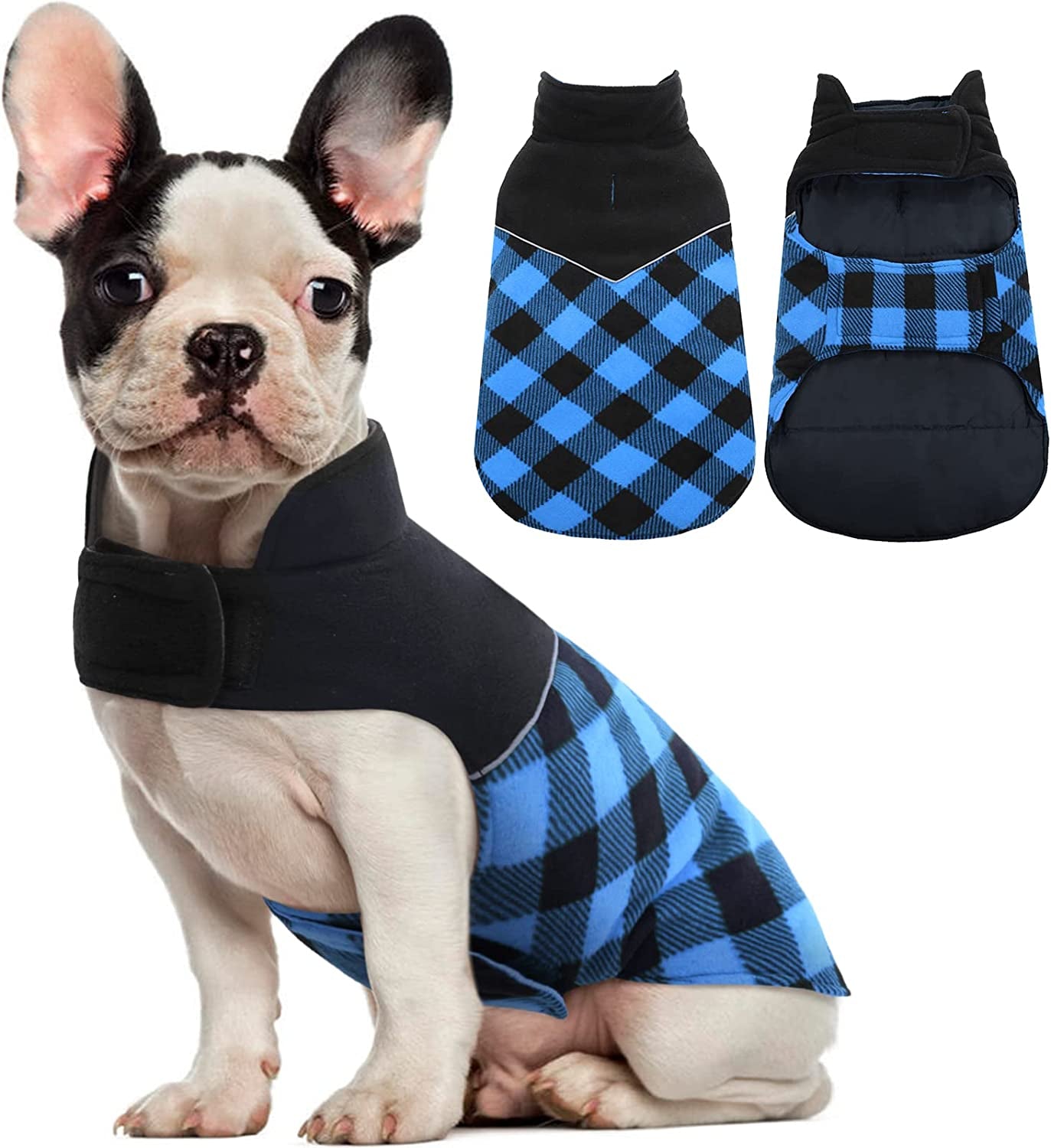 Kuoser Dog Winter Coat, Reversible Cold Weather Dog Jacket, Soft Warm Plaid Dog Coats, Puppy Waterproof Thickened Vest Windproof Outdoor Apparel for Small Medium and Large Dogs Animals & Pet Supplies > Pet Supplies > Dog Supplies > Dog Apparel Kuoser Blue Small (Pack of 1) 