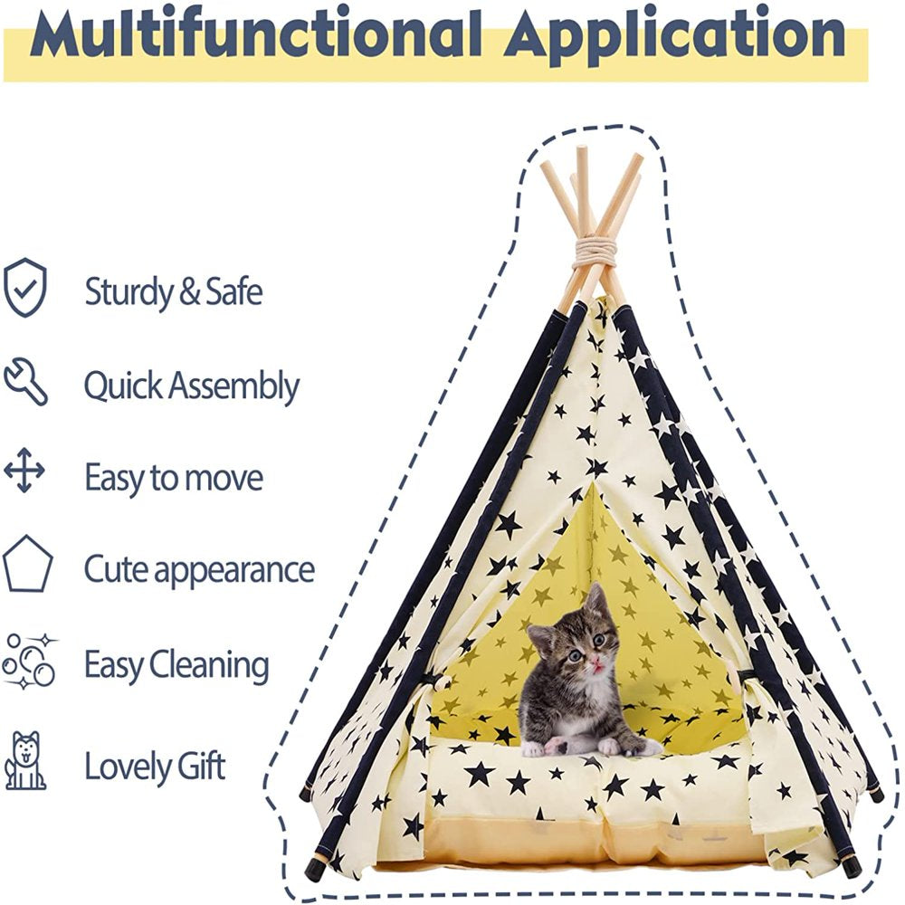 Pet Teepee Tent for Dogs & Cats, 24 Inch Portable Indoor Dog House with Thick Cushion, Cat Teepee Tent Washable Animals & Pet Supplies > Pet Supplies > Dog Supplies > Dog Houses Ealing   