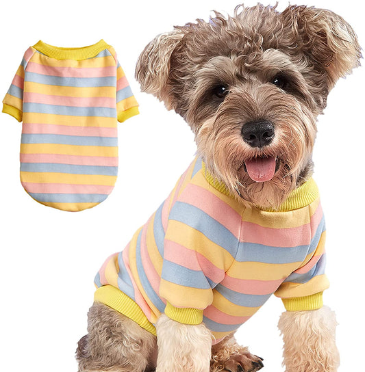 JOUHOI Striped Dog Sweater for Small Dogs Winter Sweatshirt Warm Pet Puppy Clothes Doggie Cat Clothing, Pink Yellow, Medium, (DST-01) Animals & Pet Supplies > Pet Supplies > Dog Supplies > Dog Apparel JOUHOI Pink Yellow Large 