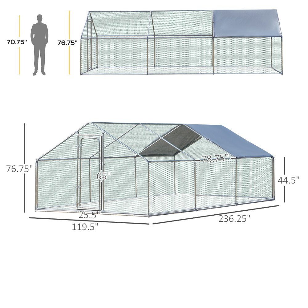 Ikayaa Galvanized Large Metal Chicken Coop Cage 3 Rooms Walk-In Enclosure Poultry Hen Run House Playpen Hutch & Water Resistant Cover for Outdoor Backyard 118"L X 236"W X 77"H Animals & Pet Supplies > Pet Supplies > Dog Supplies > Dog Kennels & Runs ikayaa   