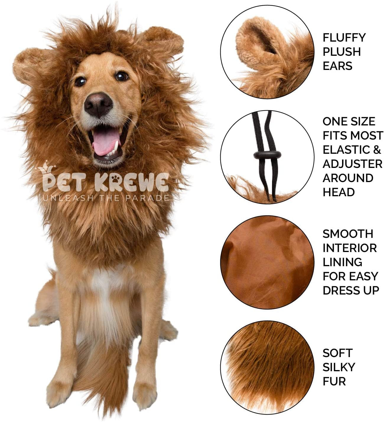 Pet Krewe Dog Lion Mane Halloween Costume Lion Mane for Large and Small Dogs – Ideal for Halloween, Dog Birthday, Dog Cosplay, Dog Outfits, Pet Clothes Animals & Pet Supplies > Pet Supplies > Dog Supplies > Dog Apparel Pet Krewe   