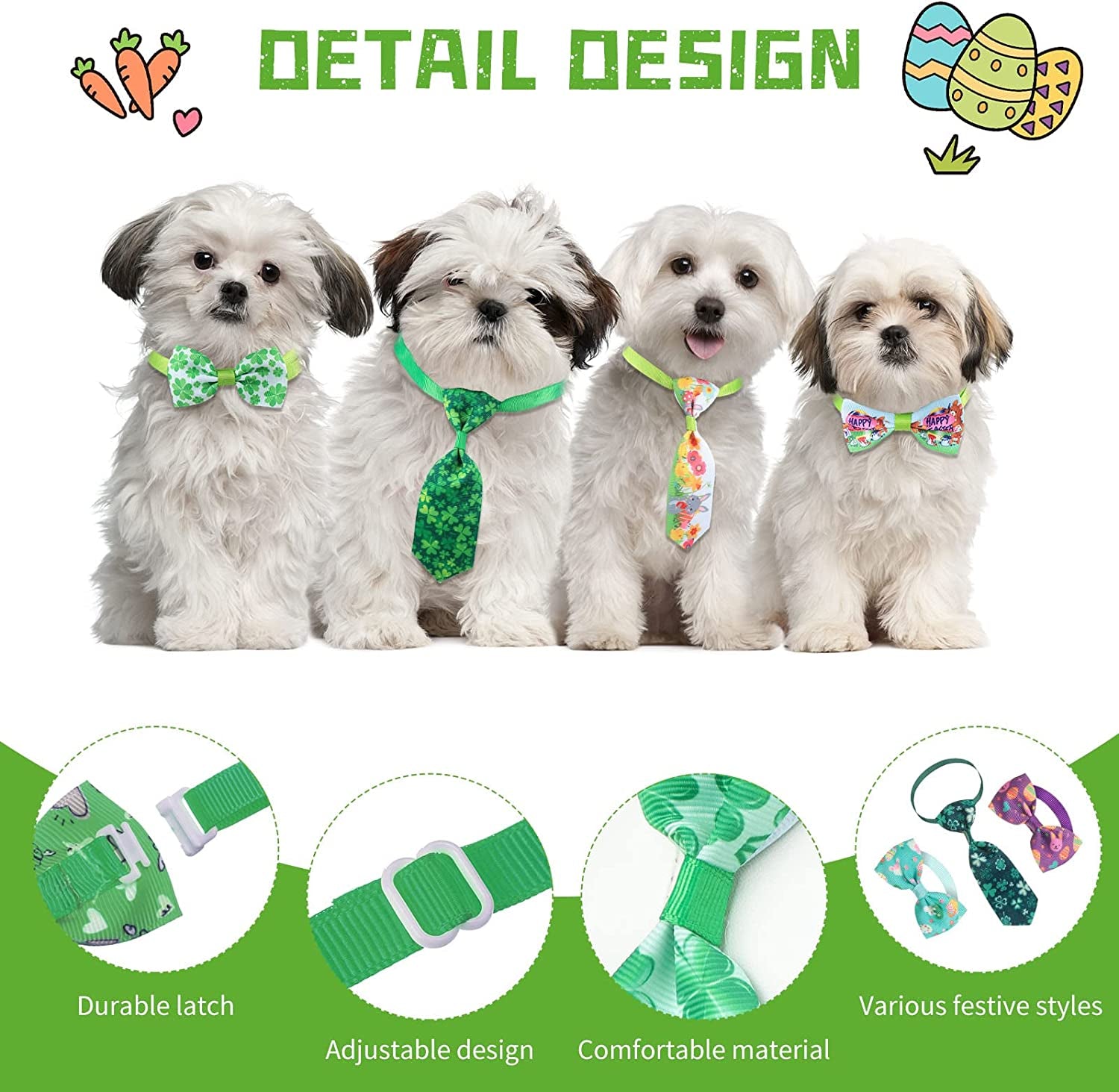 80 Pieces St. Patrick'S Day Dog Bow Ties and Easter Dog Ties Sets with Adjustable Easter Bowtie Necktie Collars Shamrock Egg Rabbit Pattern Bows Dog Grooming Accessories for Small Middle Dogs Animals & Pet Supplies > Pet Supplies > Dog Supplies > Dog Apparel Reginary   