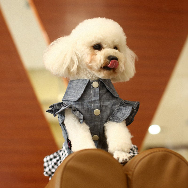 Dog Denim Dress, Cute Pet Skirt Clothes Apparel for Small Dogs Puppy Cats Animals & Pet Supplies > Pet Supplies > Dog Supplies > Dog Apparel Avail   