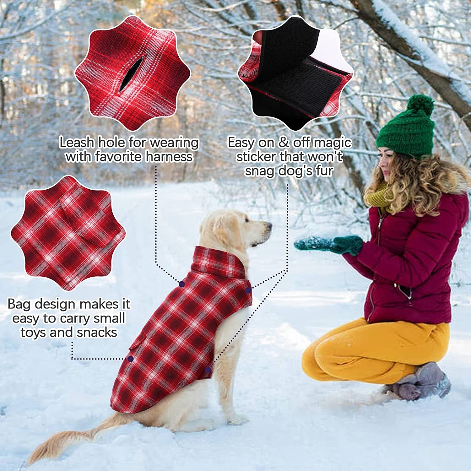 Kuoser Dog Winter Coat, Cozy Reversible British Style Plaid Dog Vest Winter Coat, Waterproof Windproof Warm Dog Apparel for Cold Weather Dog Jacket for Small Medium Large Dogs with Furry Collar L Animals & Pet Supplies > Pet Supplies > Dog Supplies > Dog Apparel Kuoser   