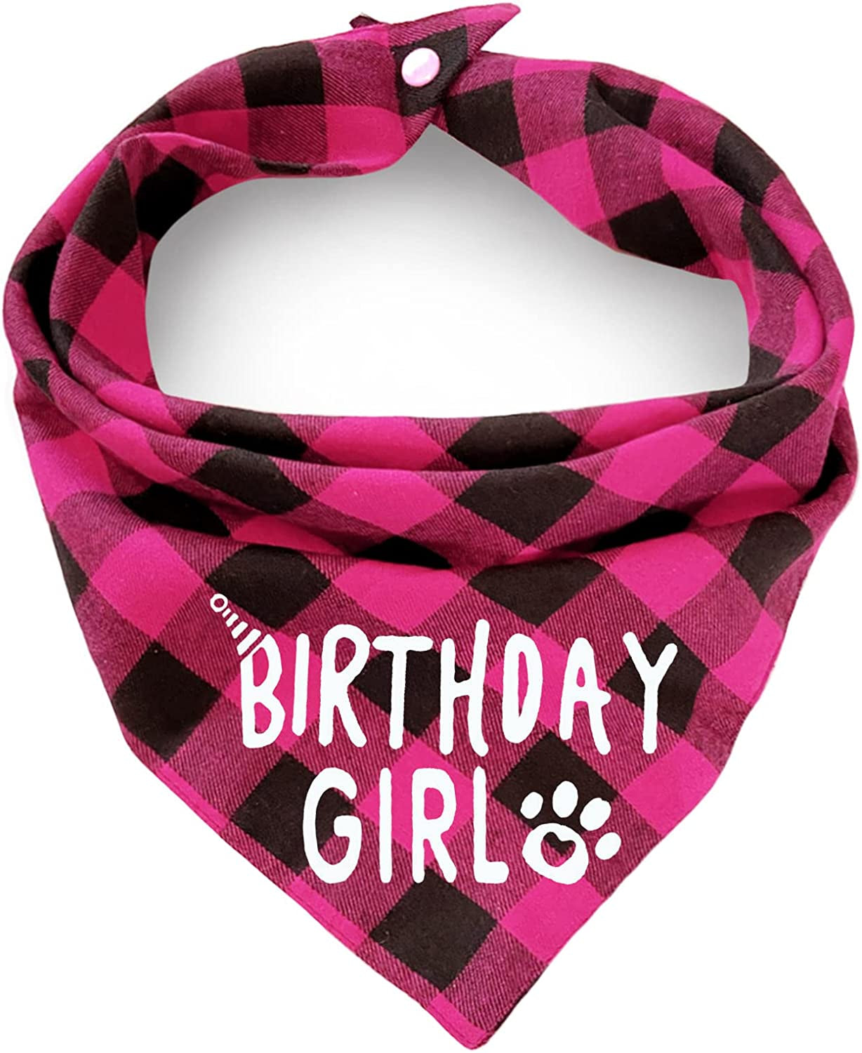 Christmas Plaid Dog Bandana with Button, Birthday Dual Layer Scarf Soft Cotton Triangle Bib Girls and Boys Kerchief Adjustable Accessories for Small Medium Large Extra Large Dog Puppy Pet Cat Animals & Pet Supplies > Pet Supplies > Dog Supplies > Dog Apparel C.C Xavier Birthday-Girl Large 