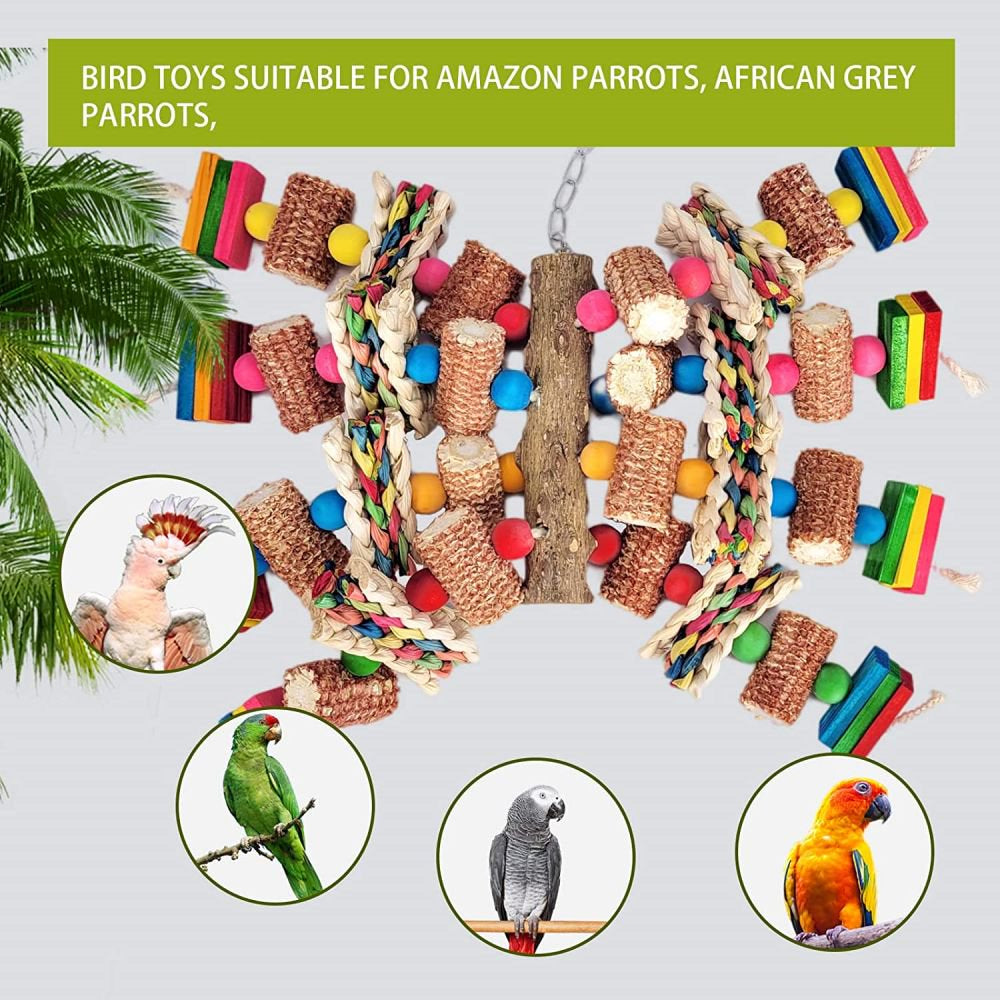 Bird Toys，Multi-Color Wooden Block Bird Toys, Natural Parrot Chew Toys for African Grey Parrots, Small and Medium-Sized Macaws Food Grade Toys, Love Birds Parrot Cage Toys Animals & Pet Supplies > Pet Supplies > Bird Supplies > Bird Toys Ugerlov   