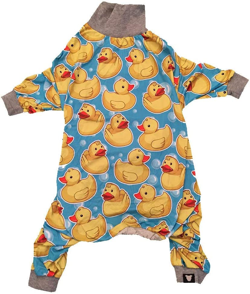 Tooth and Honey Pit Bull Pajamas/Rubber Duck Print/Lightweight Pullover Pajamas/Full Coverage Dog Pjs/Yellow with Grey Trim Animals & Pet Supplies > Pet Supplies > Dog Supplies > Dog Apparel Tooth & Honey   