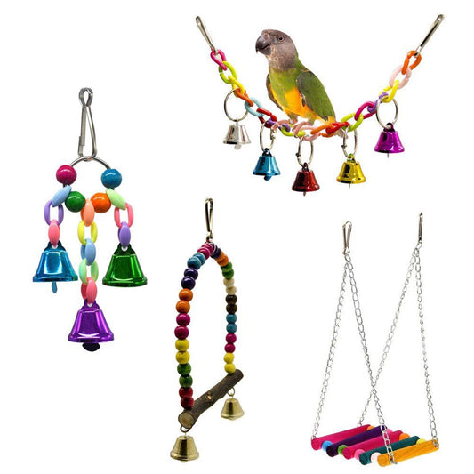 Besufy Parrot Toy,4Pack Bird Parrot Toy Beads Bell Swing Suspension Bridge Perch Ladder Cage Decor Animals & Pet Supplies > Pet Supplies > Bird Supplies > Bird Ladders & Perches Besufy   