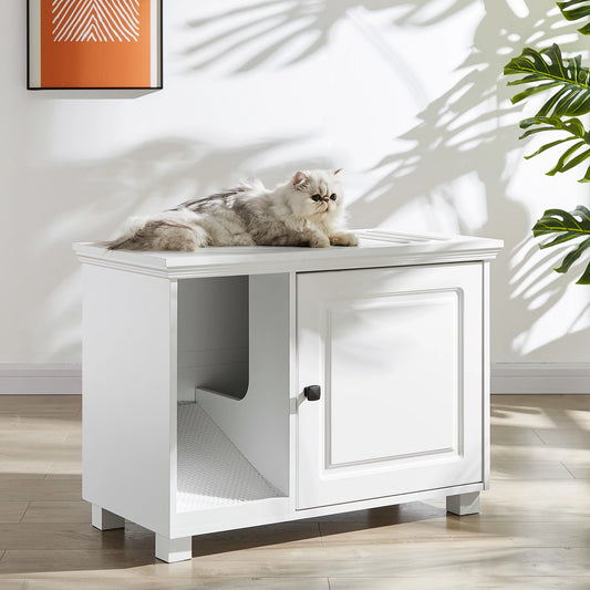 Roomfitters Cat Washroom Storage Bench with Cat Litter Box Enclosure Furniture in White Finish Animals & Pet Supplies > Pet Supplies > Cat Supplies > Cat Furniture roomfitters   