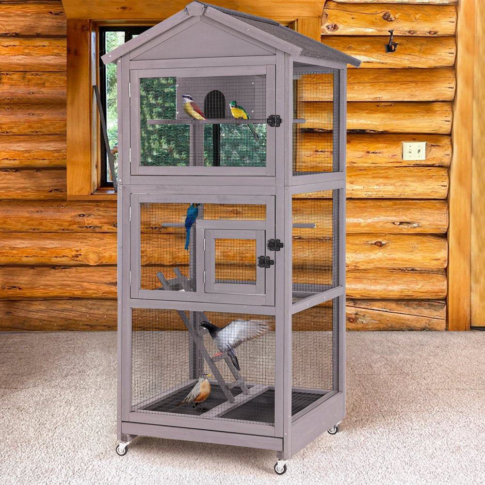 Morgete 71'' Large Wooden Birdcages with Stand, Movable Aviary Flight Cage for Parakeets, Cockatiel, Parrot, Finch, Canary Animals & Pet Supplies > Pet Supplies > Bird Supplies > Bird Cages & Stands Morgete Inc   