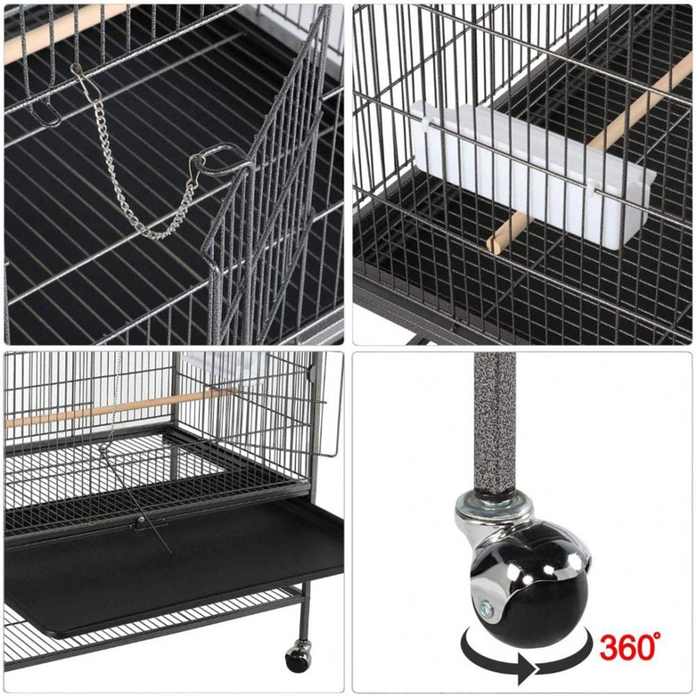 FINE MAKER 52" Bird Cage Large Rolling Metal Parrot Cage with 3 Stand 4 Feeders and Extra Storage Shelf,Black Birdcages Animals & Pet Supplies > Pet Supplies > Bird Supplies > Bird Cages & Stands FINE MAKER   