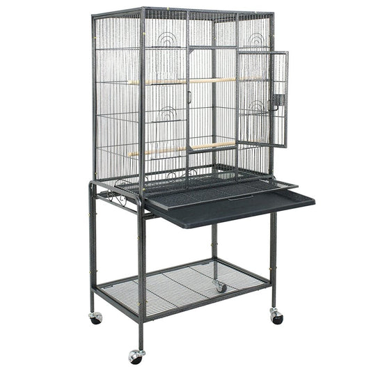 FINE MAKER 53" Bird Cage with Stand Large Rolling Bird Cage with 2 Perches 4 Feeders and Extra Storage Shelf Wrought Iron Frame Birdcage Animals & Pet Supplies > Pet Supplies > Bird Supplies > Bird Cages & Stands FINE MAKER   