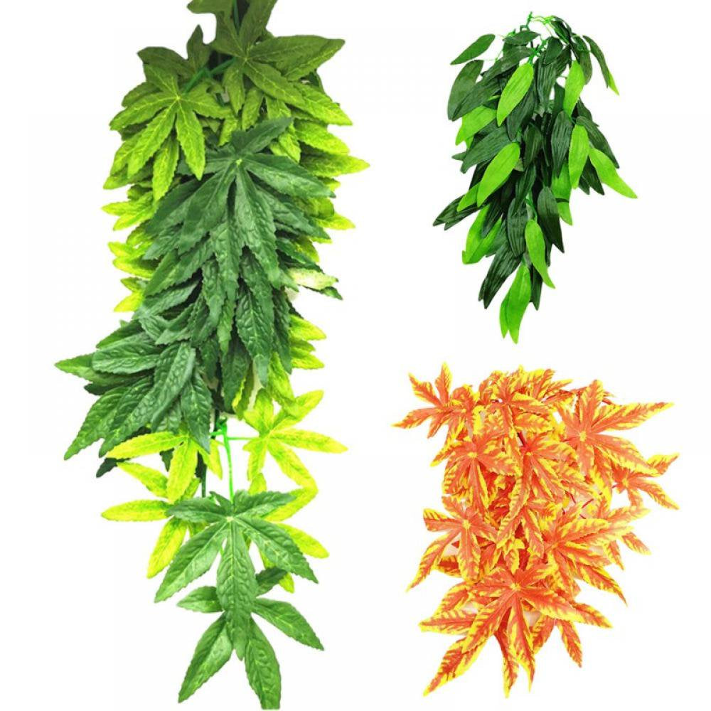 Popvcly 4 Pieces Reptile Silk Plant Leaves with Suction Cups, 12In Andwater Licking Leaves Terrarium Habitat Aquarium Amphibian Accessories Animals & Pet Supplies > Pet Supplies > Reptile & Amphibian Supplies > Reptile & Amphibian Habitats Popvcly   