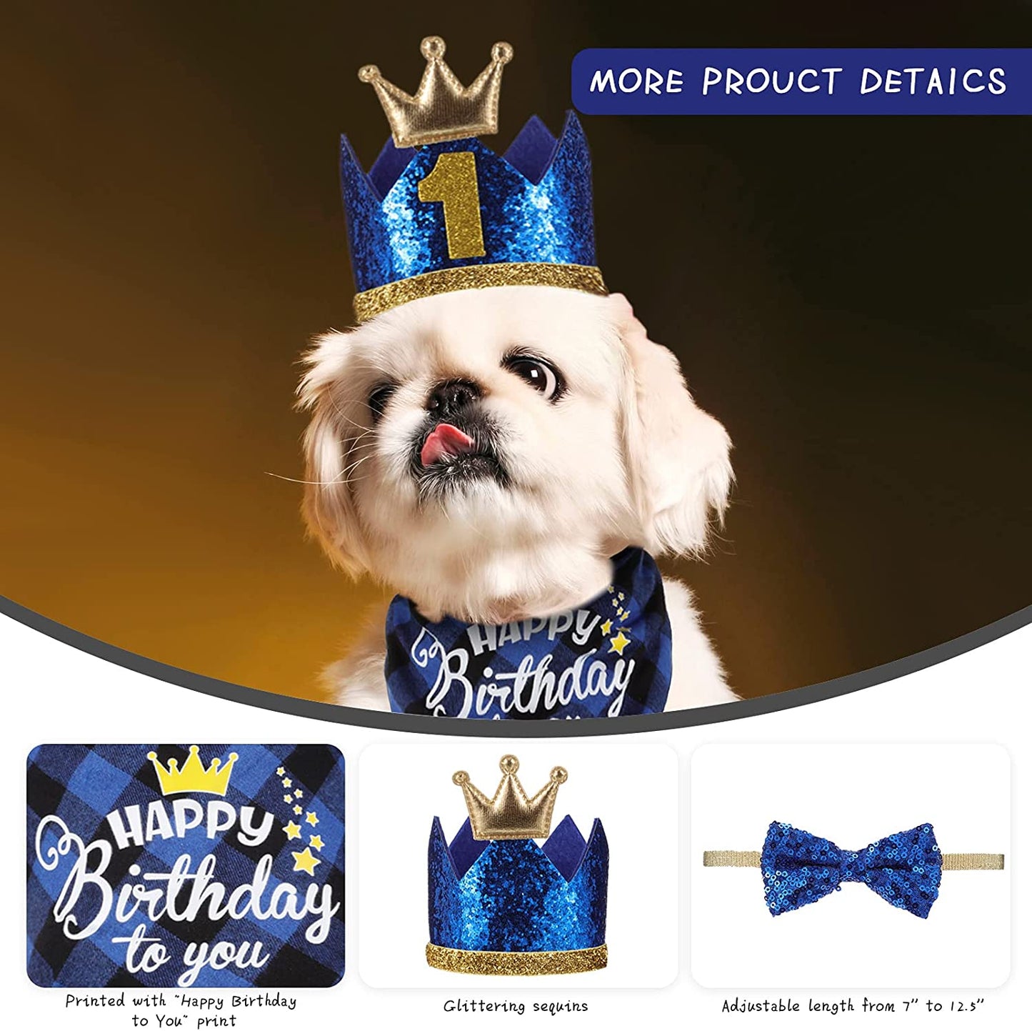 Dog Birthday Party Supplies Bandana Scarf Bling Dog Crown Hat Pet Bow Tie Collar Set with 0-9 Figures Pet Cute Costume Accessories for Small Medium Dog Puppy Kitten Pet Birthday Dress (Blue) Animals & Pet Supplies > Pet Supplies > Dog Supplies > Dog Apparel Weewooday   