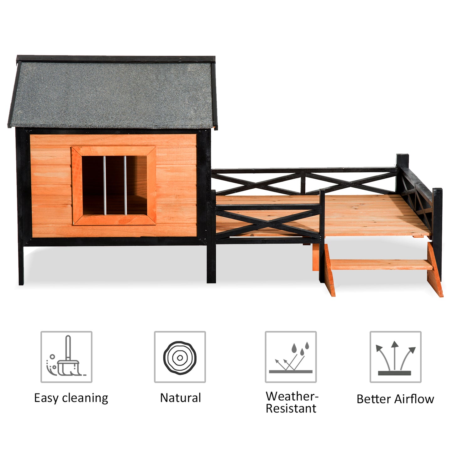 Pawhut 67" Large Wooden Cabin Style Elevated Outdoor Dog House with Porch Animals & Pet Supplies > Pet Supplies > Dog Supplies > Dog Houses Aosom LLC   