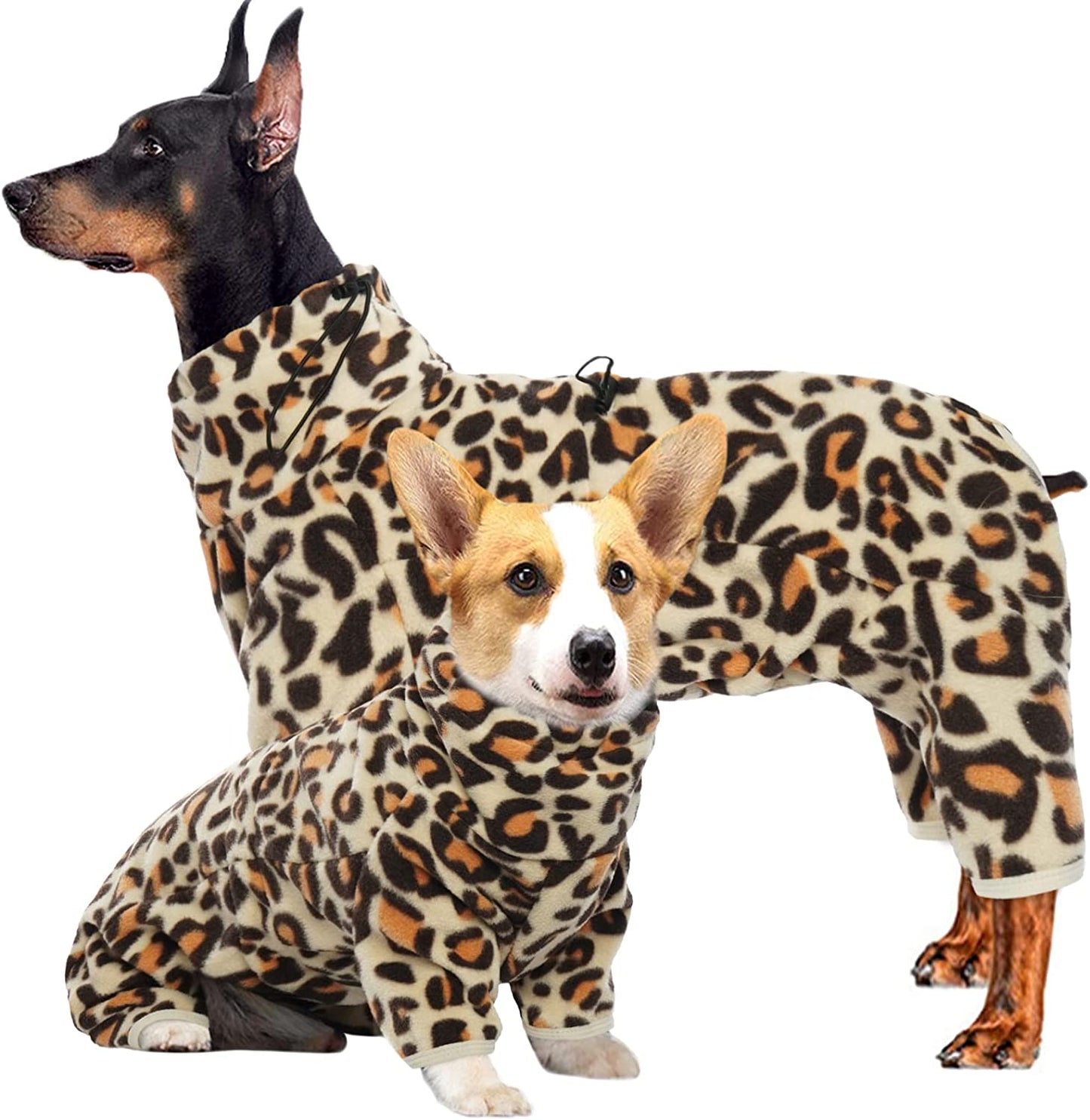 ROZKITCH Dog Winter Coat Soft Fleece Pullover Pajamas, Pet Windproof Warm Cold Weather Jacket Vest with Reflective Zipper, Onesie Jumpsuit Apparel Outfit Clothes for Small Medium Large Dog Brown L Animals & Pet Supplies > Pet Supplies > Dog Supplies > Dog Apparel ROZKITCH Leopard Brown XX-Small 