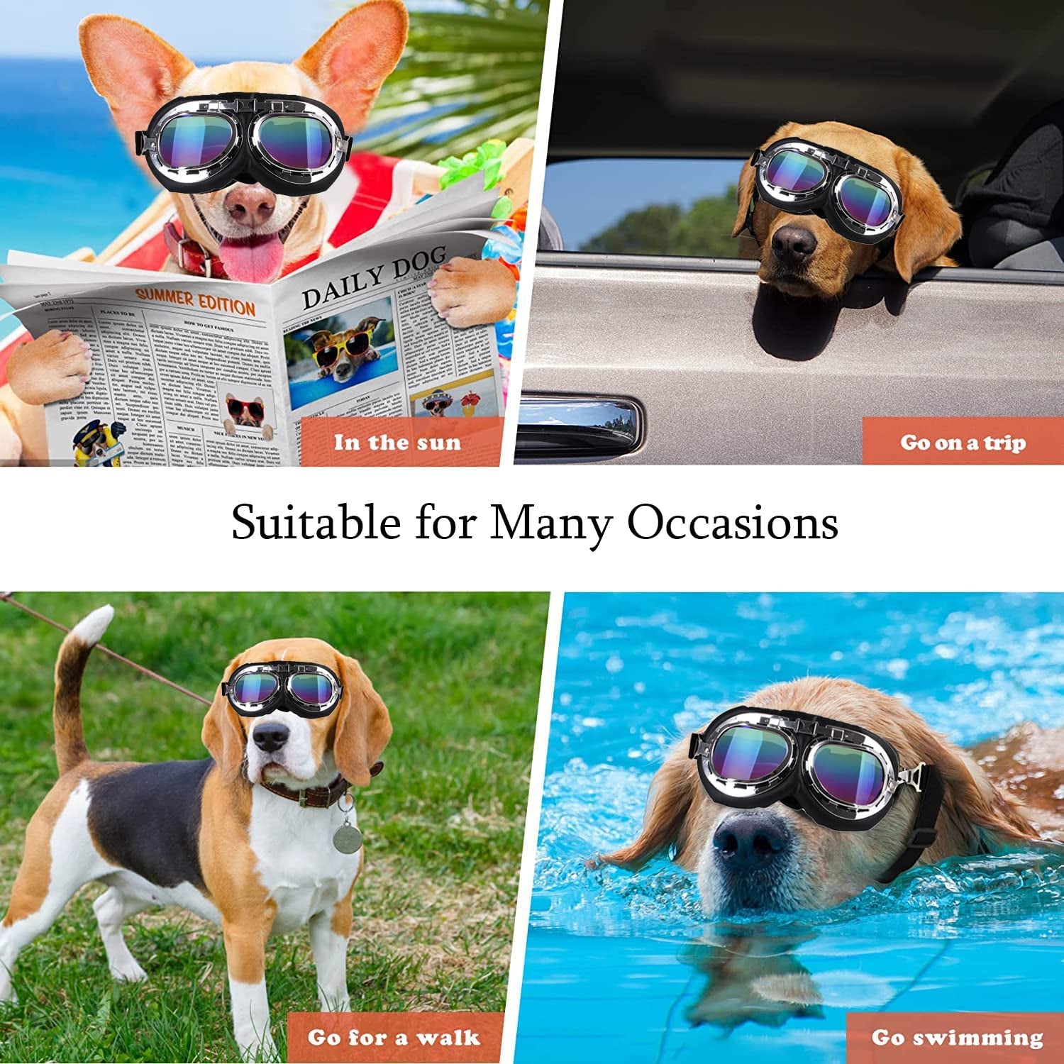 Eledume Dog Sunglasses UV Protection Dog Goggles,Adjustable Strap Foldable Eye Wear Dog Goggle,Comfotable Soft Windproof Rex Specs Dog Goggles for Large or Medium Breed Dog,Colorful Animals & Pet Supplies > Pet Supplies > Dog Supplies > Dog Apparel eledume   