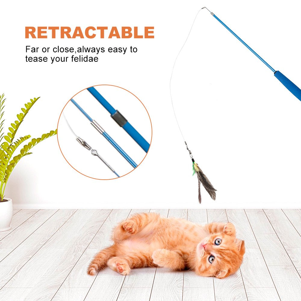 ODOMY Cat Toys Interactive Cat Feather Wand, Kitten Toys Retractable Cat Wand Toy 12Pcs Natural Feather Teaser Replacements Telescopic Cat Fishing Pole Toy for Indoor Kitty Old Cat Exercise Animals & Pet Supplies > Pet Supplies > Cat Supplies > Cat Toys ODOMY   