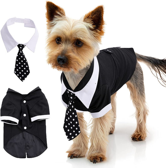 Dog Formal Suits Wear Tuxedo Costume Vest with Detachable Tie Collar Set, Dog Formal Wedding Attire Party Apparel Tie Shirt for Small Medium Large Boy Dogs, Labrador Samo Bulldogs Handsome Clothes Animals & Pet Supplies > Pet Supplies > Dog Supplies > Dog Apparel QBLEEV X-Small  