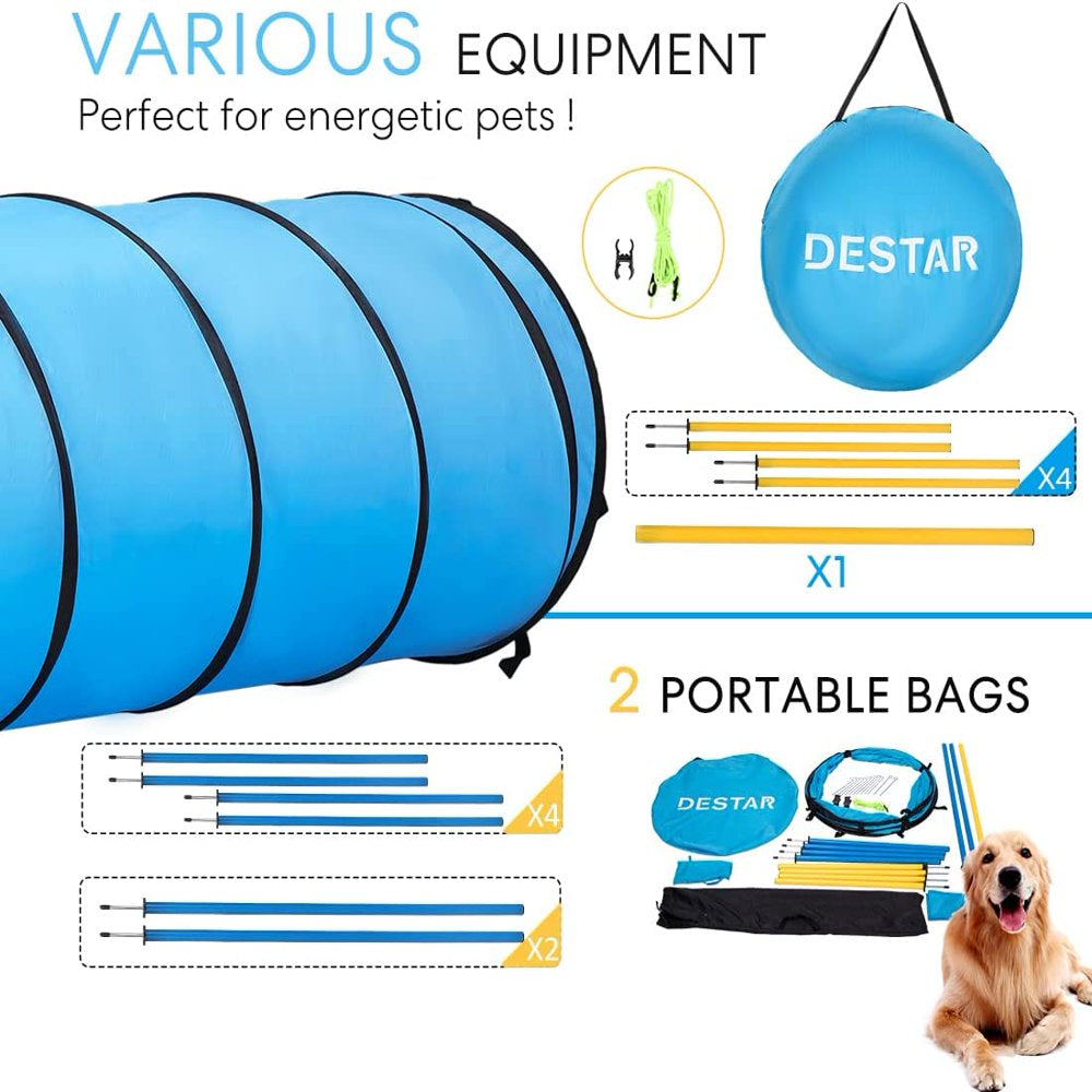 Destar Dog Agility Equipment Pet Obstacle Training Course Kit with Tunnel Adjustable Hurdles Poles Carry Bag