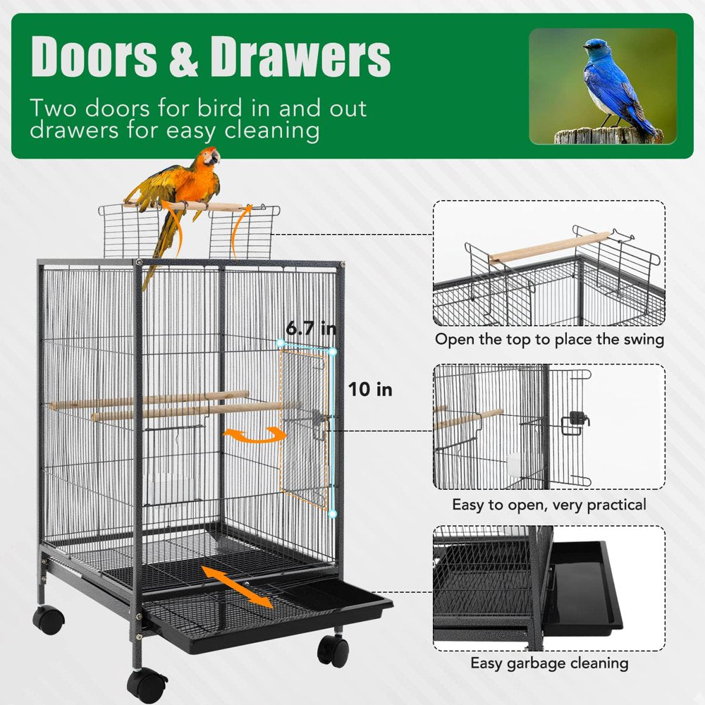 Bestpet 35-Inch Wrought Iron Bird Cage with Play Open Top and Rolling Stand,Black Animals & Pet Supplies > Pet Supplies > Bird Supplies > Bird Cages & Stands BestPet   