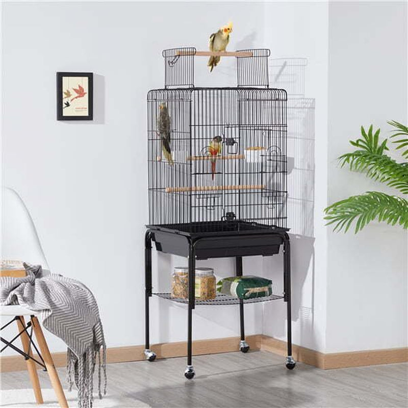 NEW 53.5" Metal Rolling Bird Cage with Play Top Stand, Black Animals & Pet Supplies > Pet Supplies > Bird Supplies > Bird Cages & Stands RVtiooy   